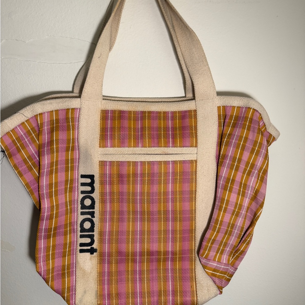 Isabel Marant Pink and Brown Plaid Tote Bag